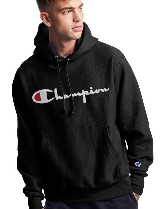 Champion Reverse Weave Vintage Script Logo Hoodie Heren - Zwart - Belgie 7639PDWOA